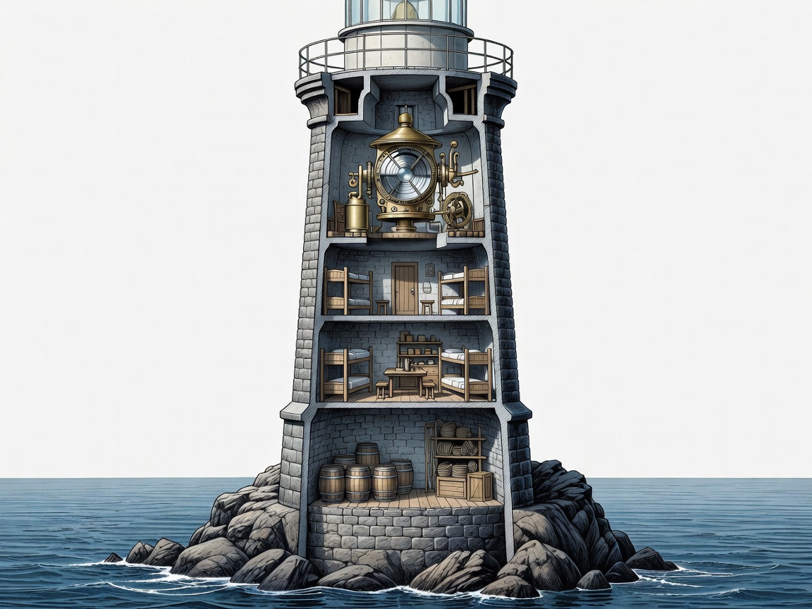 Cross-section diagram of a typical rock lighthouse
