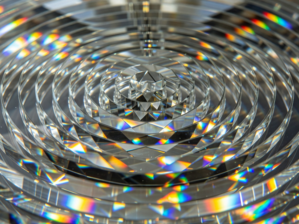 Close-up detail of concentric glass prisms forming a large Fresnel lens